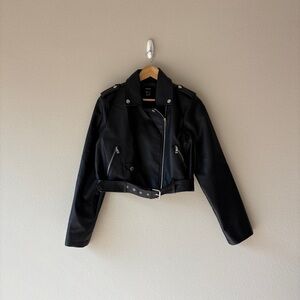 forever 21 faux leather belted zip up biker jacket